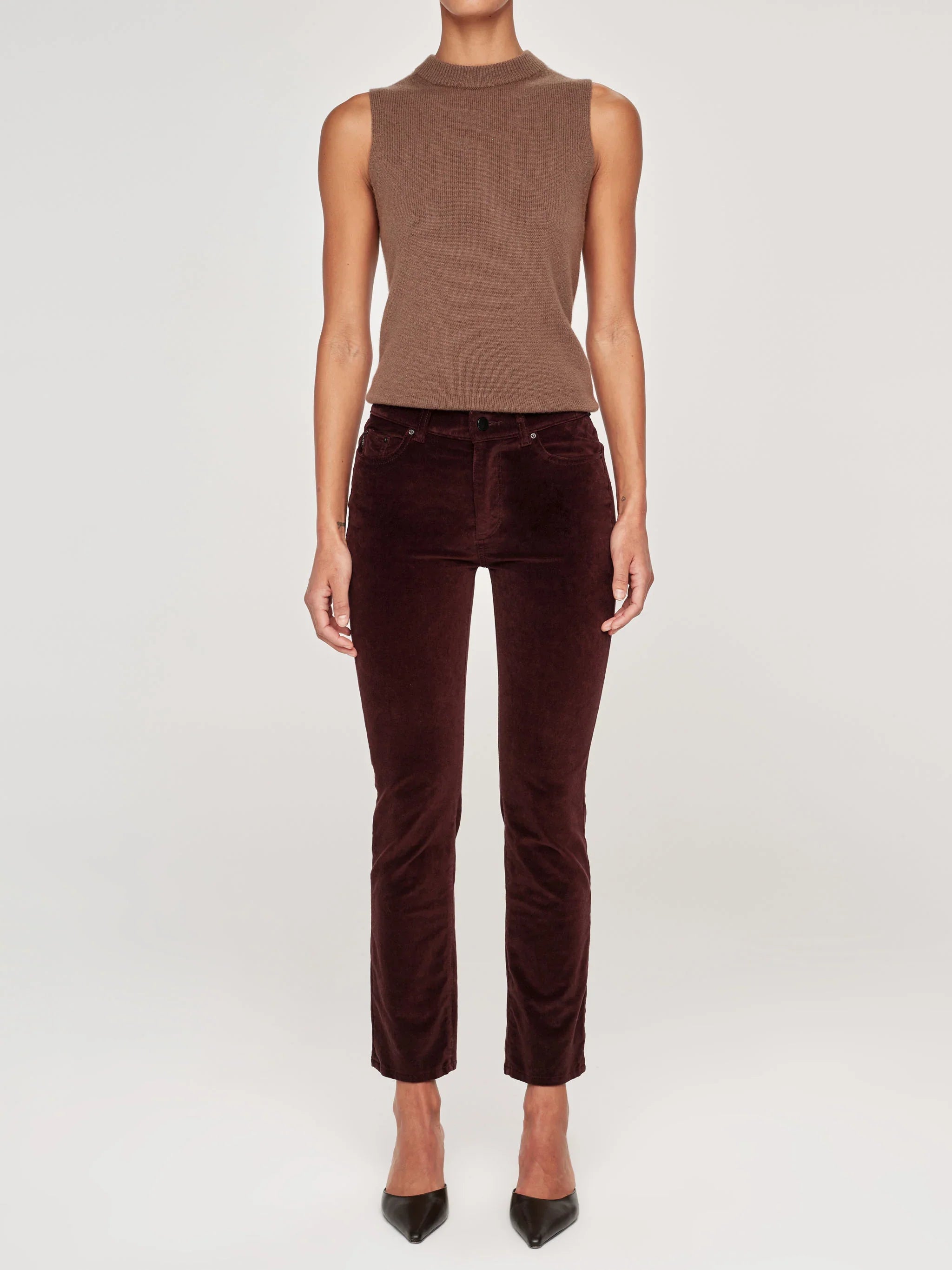 Mara Straight Mulberry jeans in dark plum, straight-leg with button closure