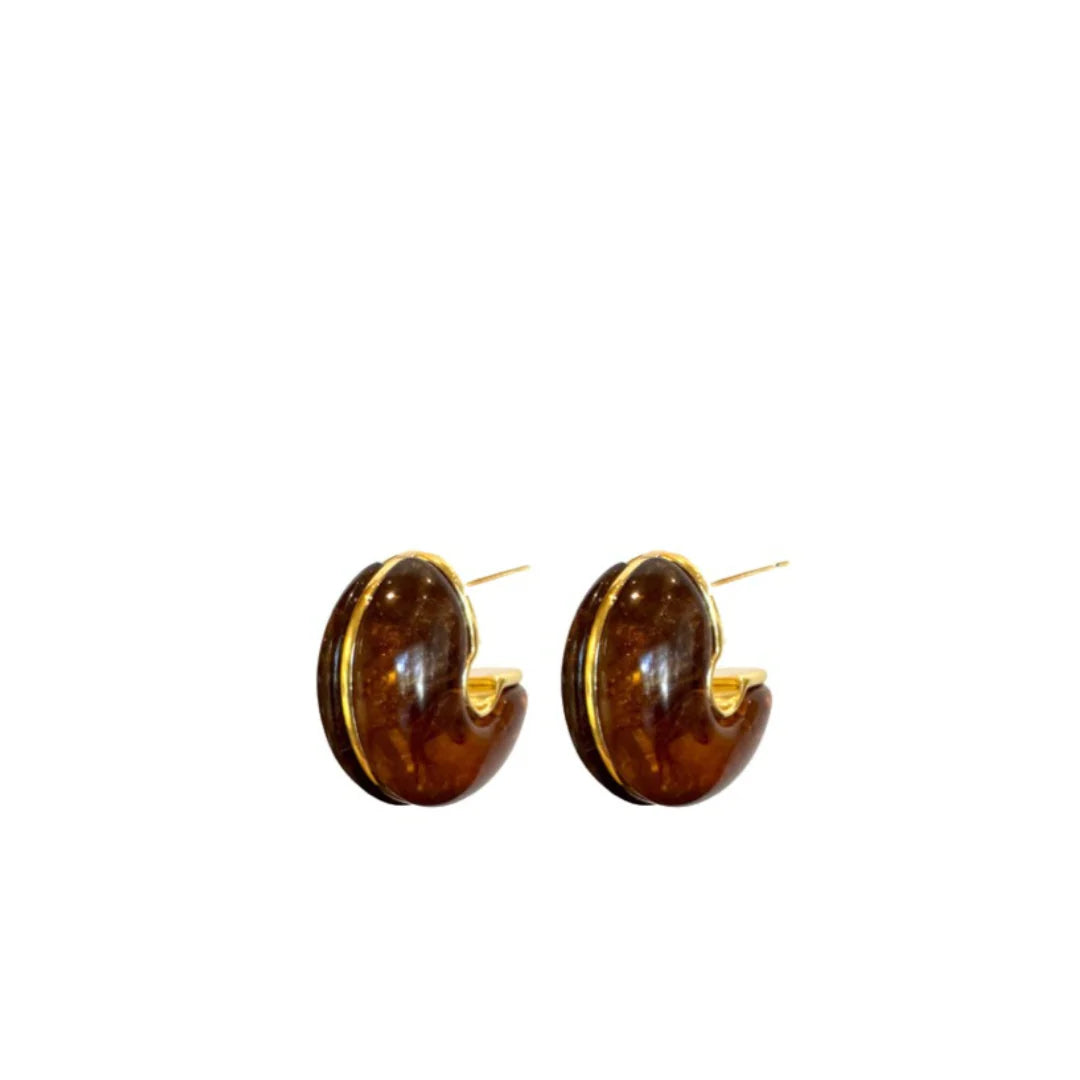 Carson Hoop earrings in tortoise with gold-tone inner edge and hinge backs