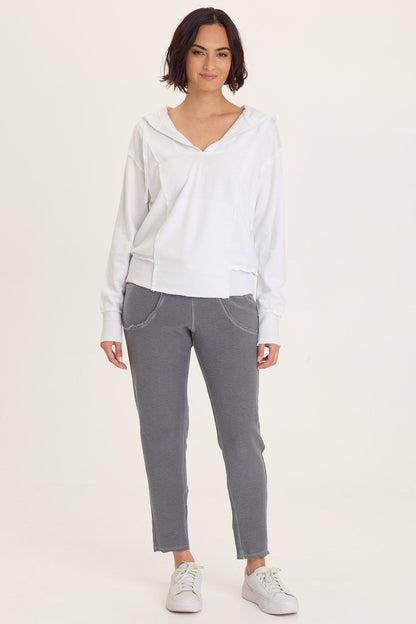 Rosalyn Hoodie in white with raw edge details and slimming seams by XCVI, Women’s Sweaters HCO