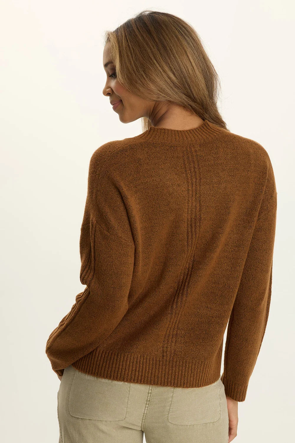 Ambrose V-Neck sweater in warm brown knit, XCVI Women's Sweaters, curated Fredericksburg TX