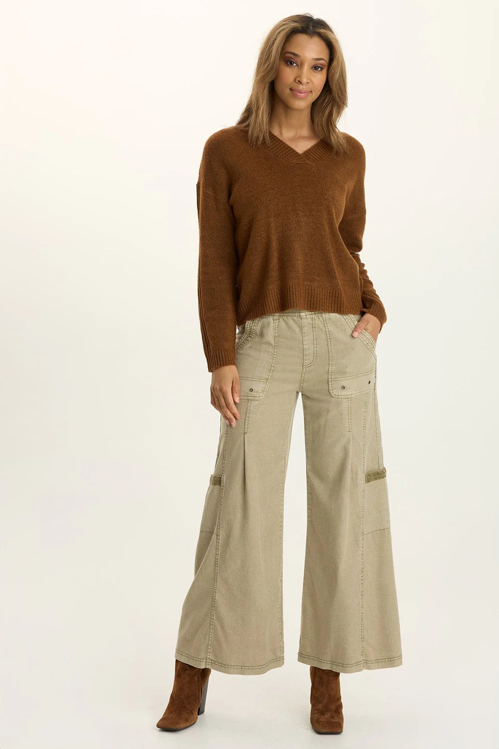 Ambrose V-Neck in rich brown ribbed knit, XCVI Women's Sweaters, curated Fredericksburg TX boutique