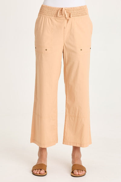Artus Crop wide fit beige pants with ruched waistband and pockets by XCVI Women's Pants HCO