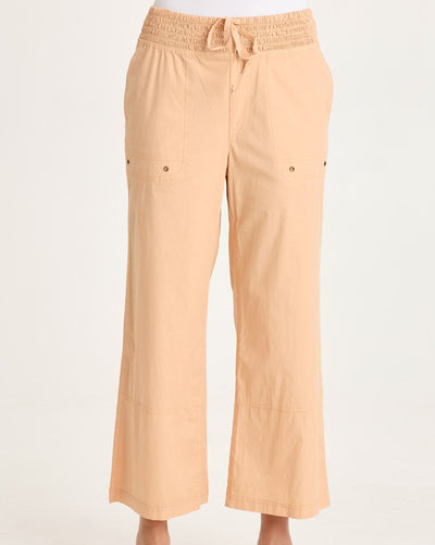 Artus Crop wide fit pants in coral with ruched elastic waistband and front pockets XCVI Women's Pants HCO