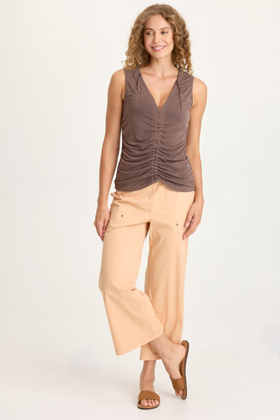 Artus Crop wide fit beige pants with ruched waistband and front back pockets XCVI Women's Pants HCO