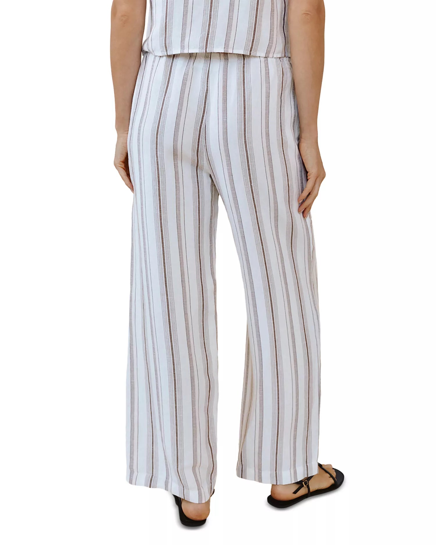 Beach Pant with Tasssel Drawstring - Rosewood Stripe in striped fabric, straight leg, BELLA DAHL