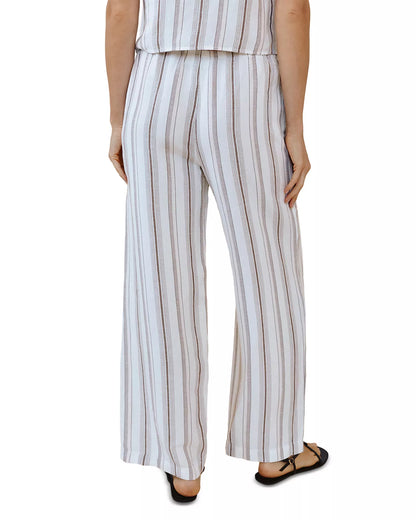 Beach Pant with Tasssel Drawstring - Rosewood Stripe in striped fabric, straight leg, BELLA DAHL