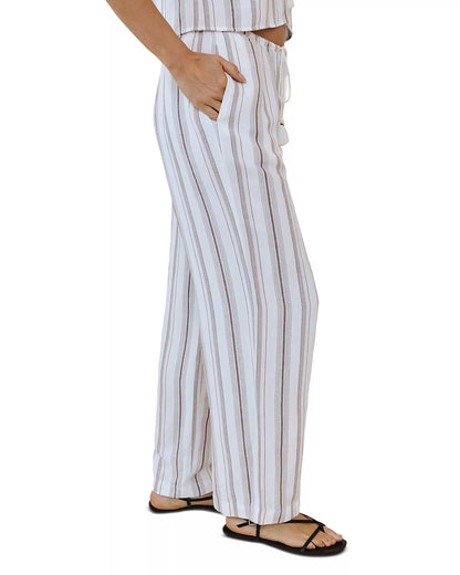 Beach Pant with Tasssel Drawstring - Rosewood Stripe striped straight-leg pants by BELLA DAHL
