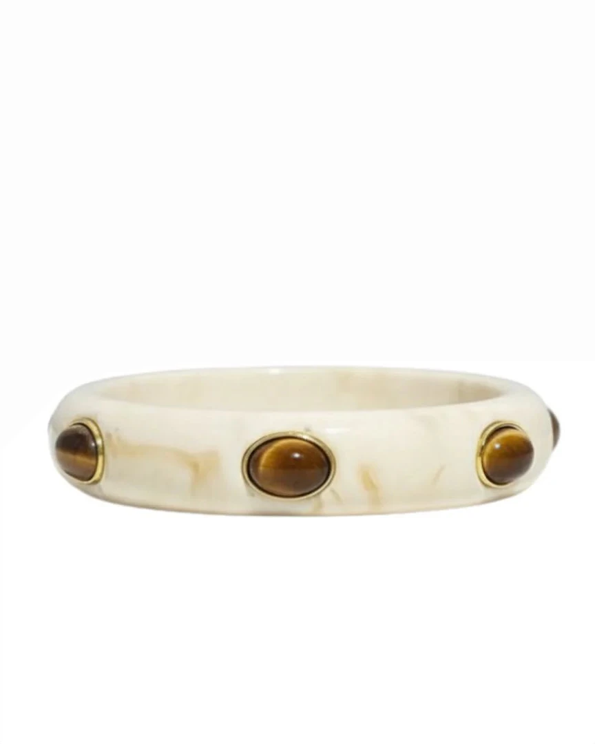 Bayside Bangle in ivory resin with gold accents and tiger’s eye stones, Women's Jewelry, HCO