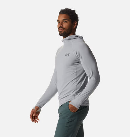 Crater Lake Long Sleeve Hoody M in gray and blue with moisture wicking and UPF 50+ by MOUNTAIN HARDWEAR