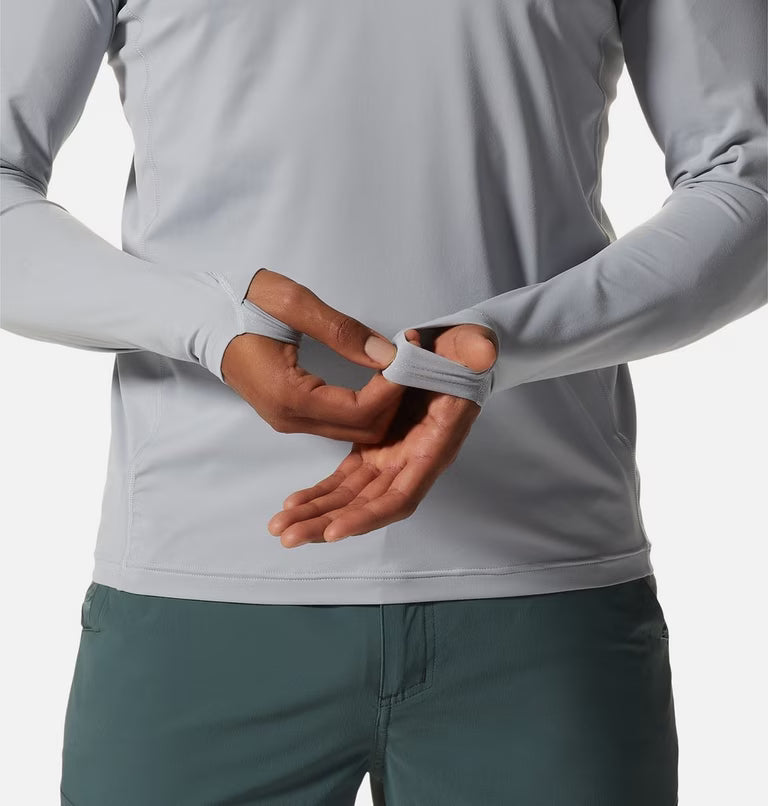 Crater Lake Long Sleeve Hoody M in gray with moisture-wicking, quick-dry, and UPF 50+ by MOUNTAIN HARDWEAR