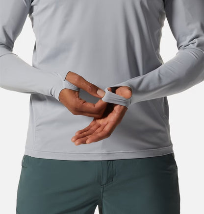 Crater Lake Long Sleeve Hoody M in gray with moisture-wicking, quick-dry, and UPF 50+ by MOUNTAIN HARDWEAR