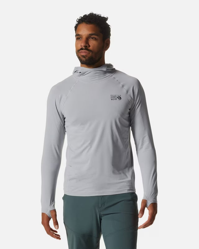 Crater Lake Long Sleeve Hoody M in gray and blue with UPF 50+ and moisture-wicking by MOUNTAIN HARDWEAR