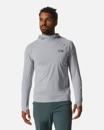 Crater Lake Long Sleeve Hoody M in gray and blue with UPF 50+ and moisture-wicking by MOUNTAIN HARDWEAR