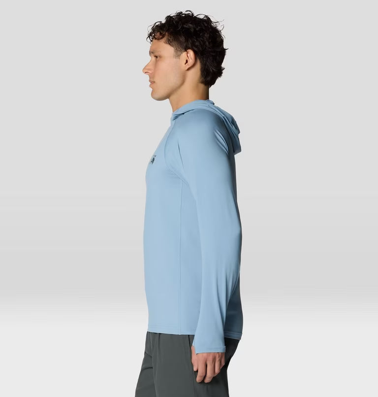 Crater Lake Long Sleeve Hoody M in blue with quick drying, moisture-wicking, and UPF 50+ protection
