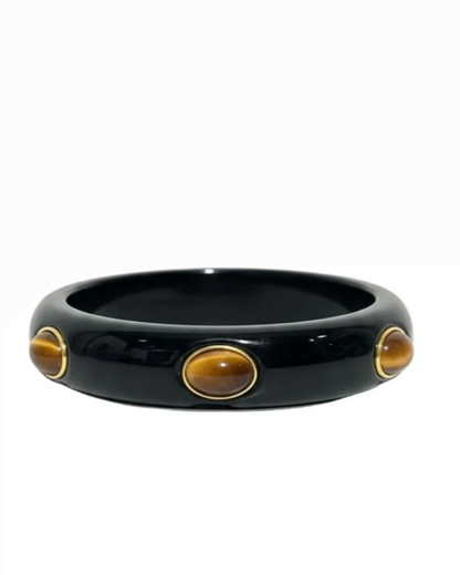 Bayside Bangle in black resin with gold-plated tiger’s eye accents, Women's Jewelry, ACCESSORY CONCIERGE