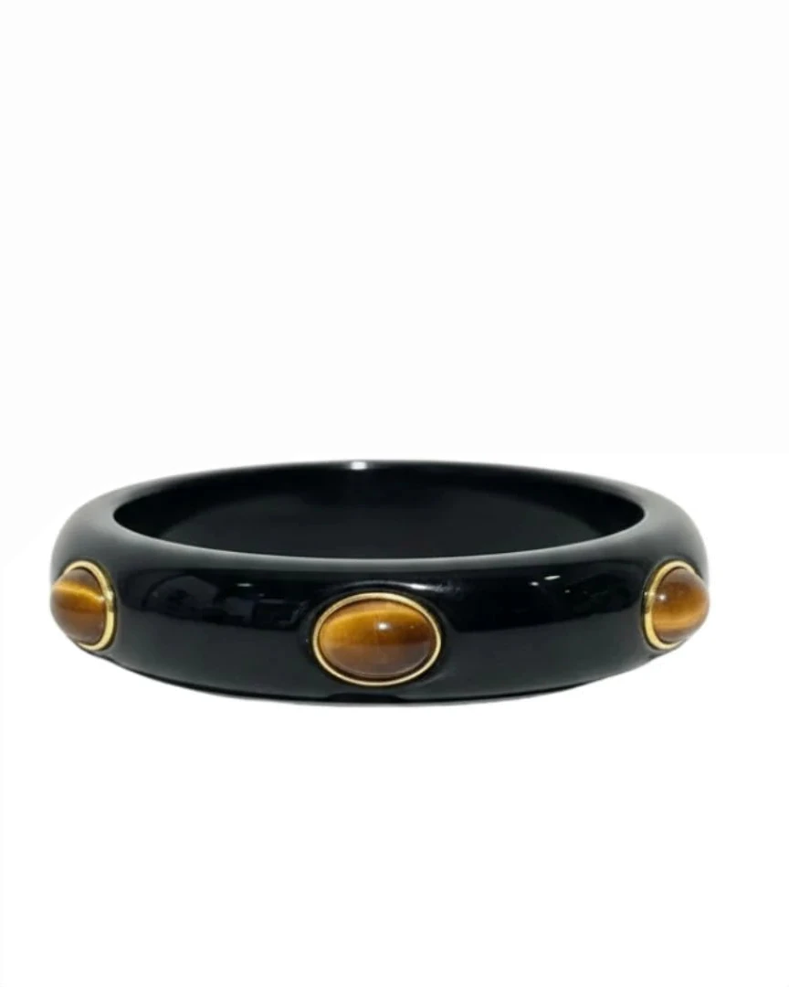 Bayside Bangle in black resin with gold-plated tiger’s eye accents, Women's Jewelry, ACCESSORY CONCIERGE