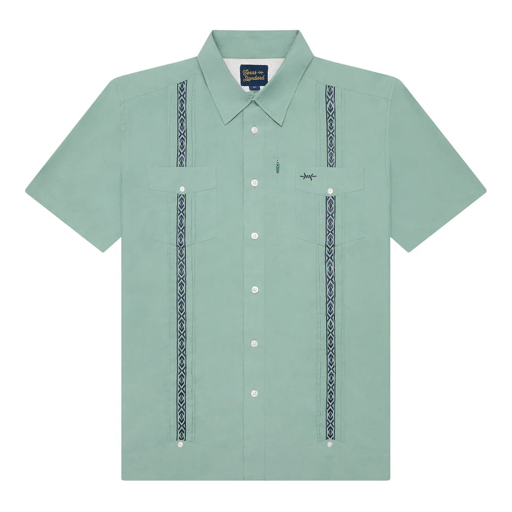 Guayabera Libre - Marea green geometric men's short sleeve moisture-wicking shirt by TEXAS STANDARD