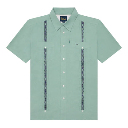 Guayabera Libre - Marea green geometric men's short sleeve moisture-wicking shirt by TEXAS STANDARD