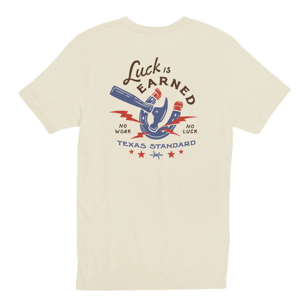 Heritage Printed Tee - No Work No Luck in white beige with vintage Texas design by TEXAS STANDARD
