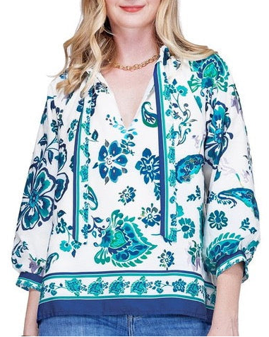 Ruched Neck Peasant Top - Blue Whisper