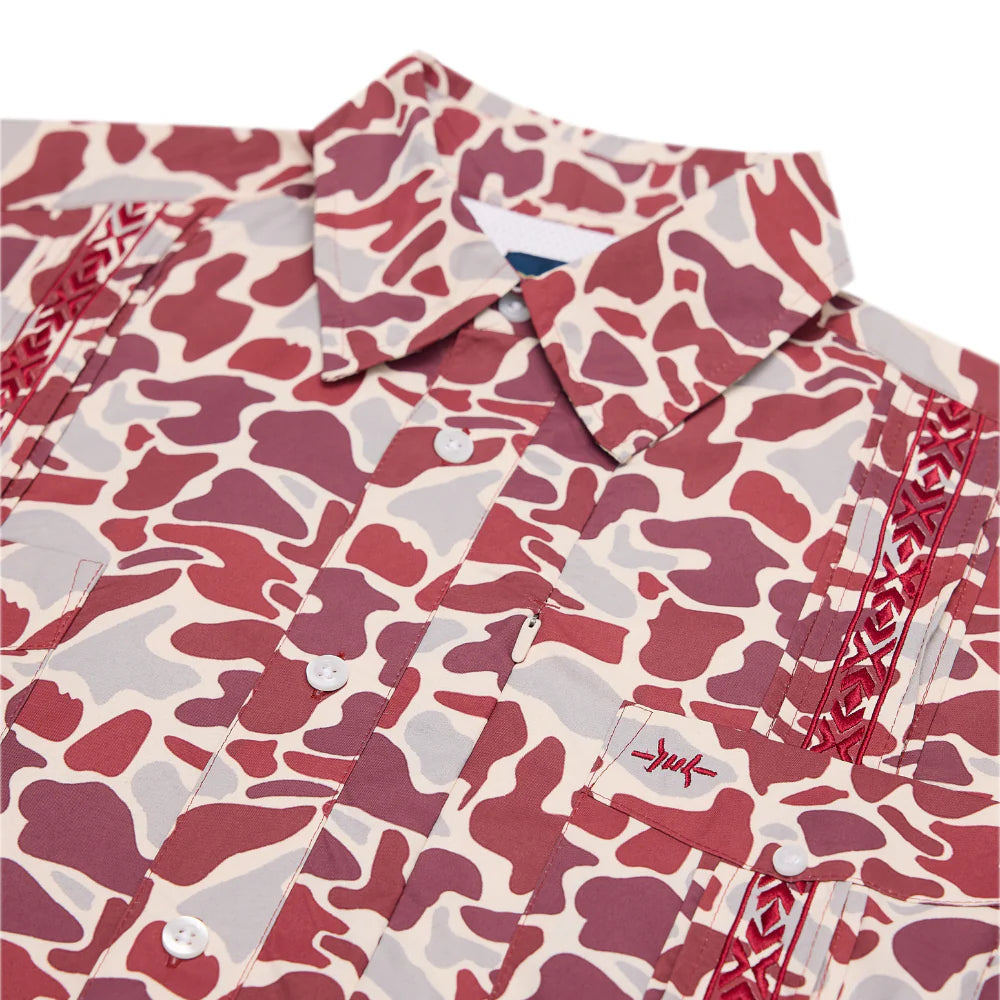 Guayabera Libre - Maroon Camo men's shirt with moisture wicking and UV protection by TEXAS STANDARD