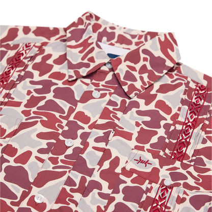 Guayabera Libre - Maroon Camo men's shirt with moisture wicking and UV protection by TEXAS STANDARD