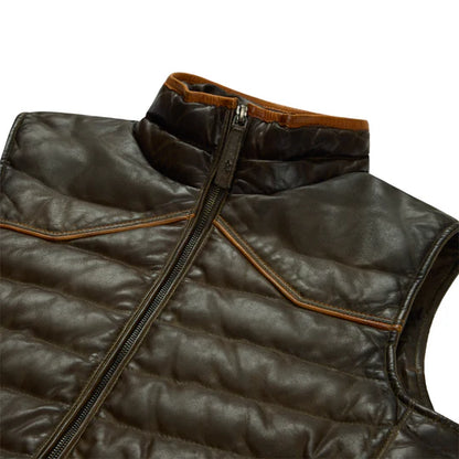 Maverick Leather Vest in brown lambskin with contrast piping, men's vests by TEXAS STANDARD