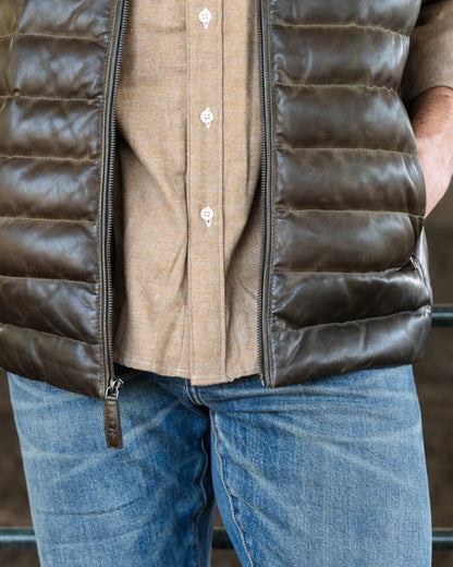 Maverick Leather Vest in brown lambskin with quilted puffer style, Men's Vests by TEXAS STANDARD