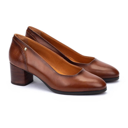 Calafat W1Z-5920C1 brown leather block heel with embossed detail, PIKOLINOS Women's Shoes HCO