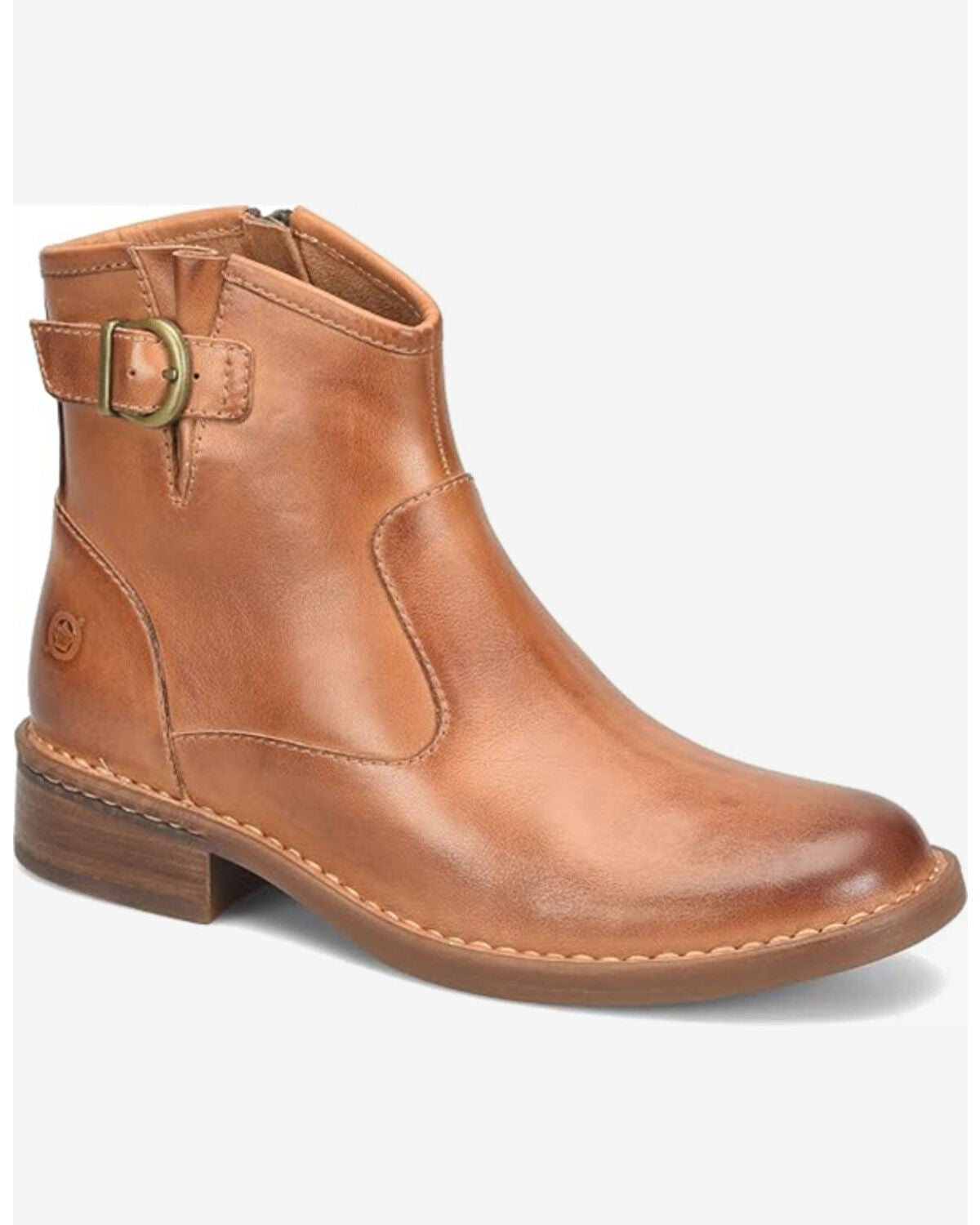 Charlie - Tan BORN women's tan leather ankle boot with buckle strap