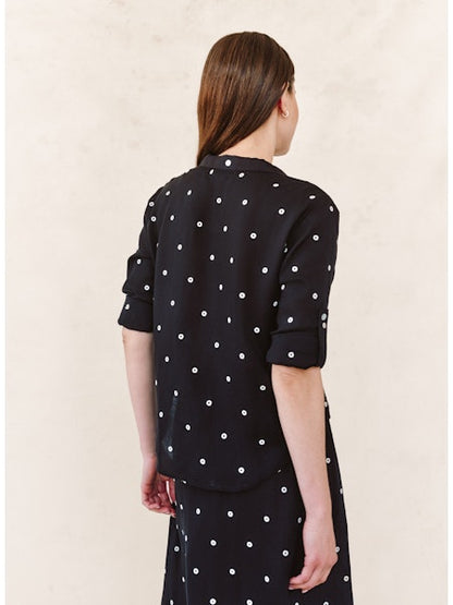 Drop Collar Boxy Button Down - Cabana Dot black semi-sheer shirt with embroidered dots by BELLA DAHL
