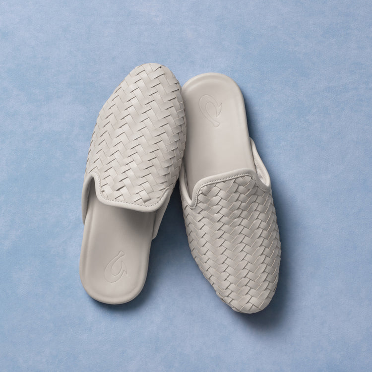 Mi'i W woven leather mule in beige, geometric pattern from Olukai, Women's Shoes collection