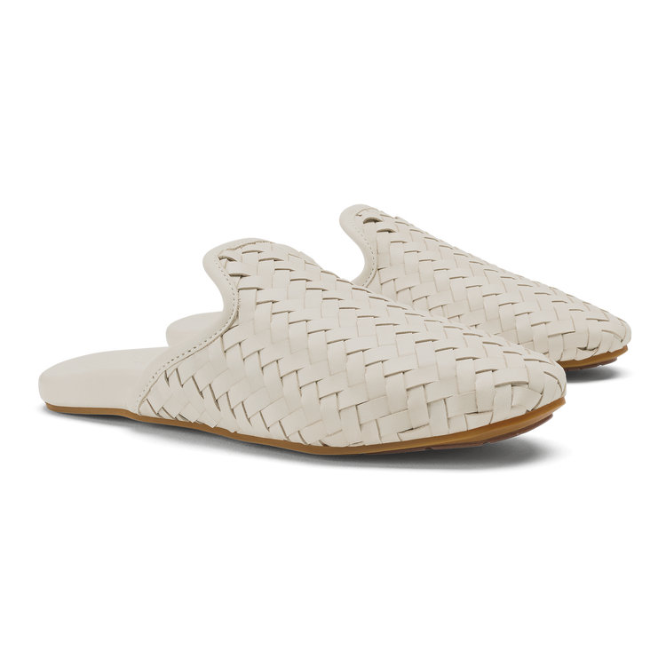 Mi'i W woven leather mule in beige and white with geometric pattern by OLUKAI, Women's Shoes collection