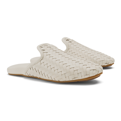 Mi'i W woven leather mule in beige and white with geometric pattern by OLUKAI, Women's Shoes collection