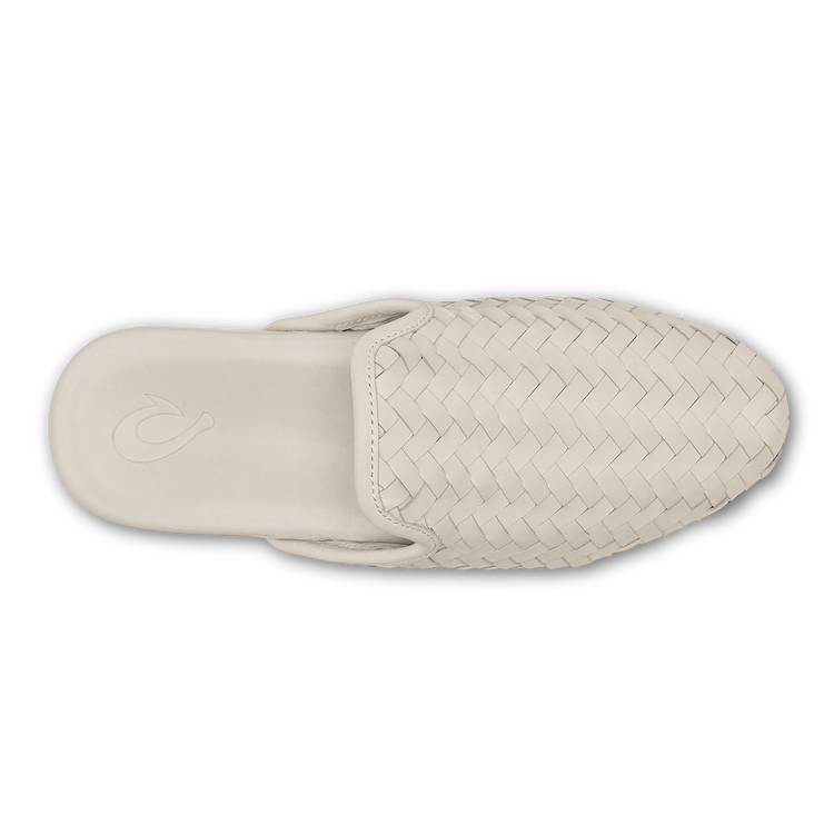 Mi'i W mule in beige, woven leather with geometric pattern, from Olukai Women's collection