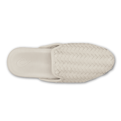 Mi'i W mule in beige, woven leather with geometric pattern, from Olukai Women's collection