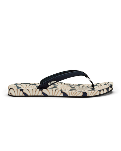 Uiki W thong sandals with beige-and-brown floral pattern and dark strap