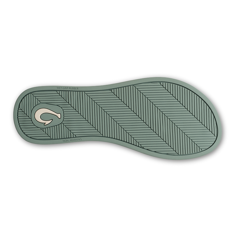 Outsole view of green Uiki W flip-flop sandal with non-marking tread