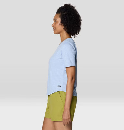 Sunblocker Short Sleeve W in light blue with moisture-wicking, UPF 50+ fabric by MOUNTAIN HARDWEAR