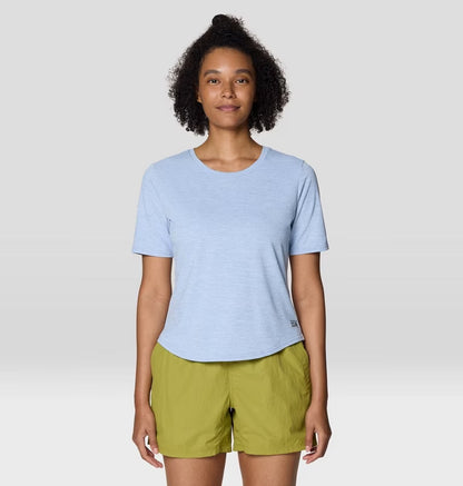 Sunblocker Short Sleeve W in light blue, moisture-wicking UPF 50+ fabric by MOUNTAIN HARDWEAR