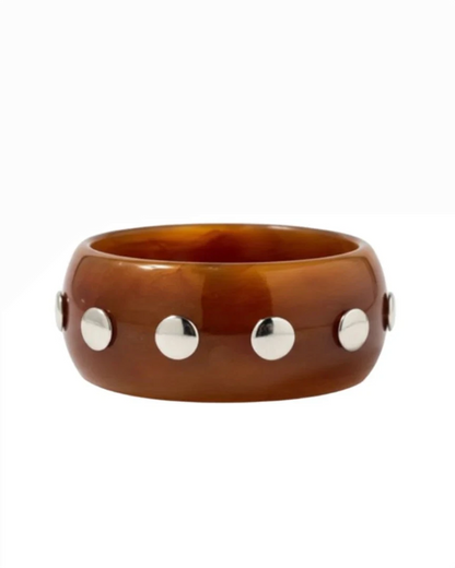 Bri Bangle in brown resin with polished silver studs, Women's Jewelry, ACCESSORY CONCIERGE, HCO