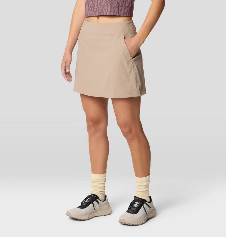 Dynama Skort in tan with stretchable, quick-dry, moisture-wicking, water-resistant fabric by MOUNTAIN HARDWEAR