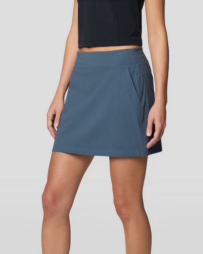Dynama Skort in navy with stretch, quick drying, moisture-wicking, and water-resistant fabric by MOUNTAIN HARDWEAR