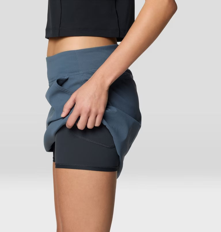 Dynama Skort in navy blue with stretch, moisture-wicking, quick-dry fabric by MOUNTAIN HARDWEAR