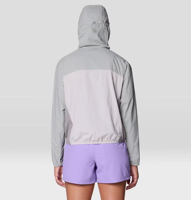 Wind Veil Hooded Jacket W in gray and multicolor, lightweight wind-resistant layer by MOUNTAIN HARDWEAR