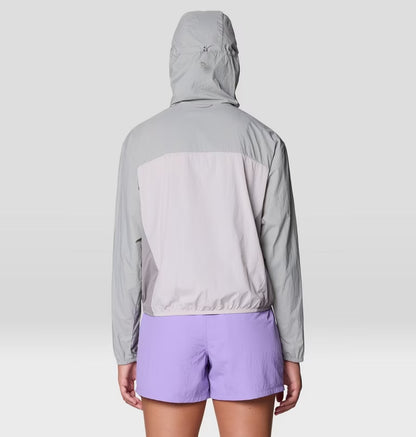 Wind Veil Hooded Jacket W in gray and multicolor, lightweight wind-resistant layer by MOUNTAIN HARDWEAR