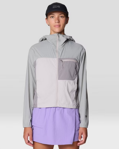 Wind Veil Hooded Jacket W in gray and multicolor with lightweight, breathable fabric by MOUNTAIN HARDWEAR