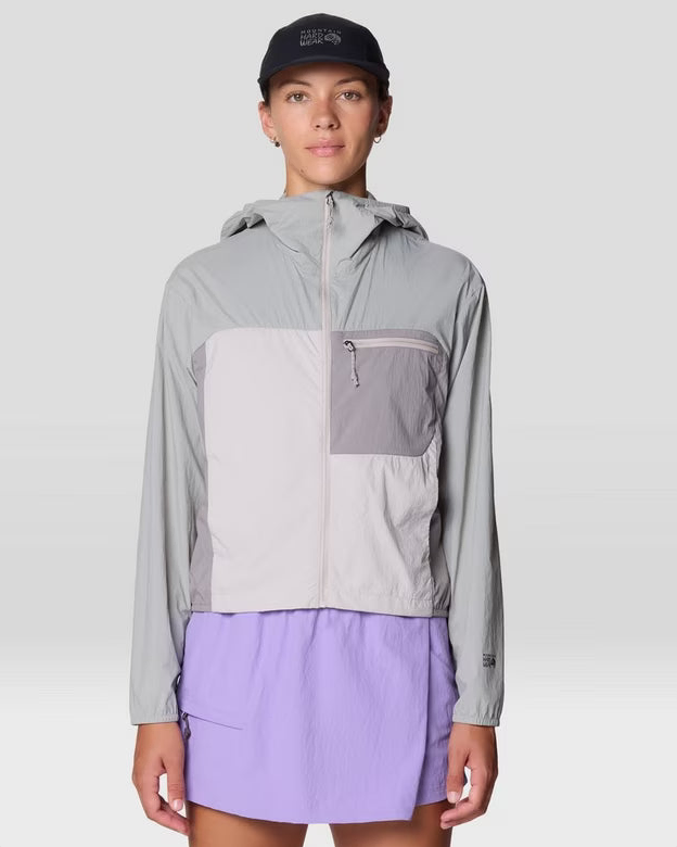 Wind Veil Hooded Jacket W in gray and multicolor with lightweight, breathable fabric by MOUNTAIN HARDWEAR
