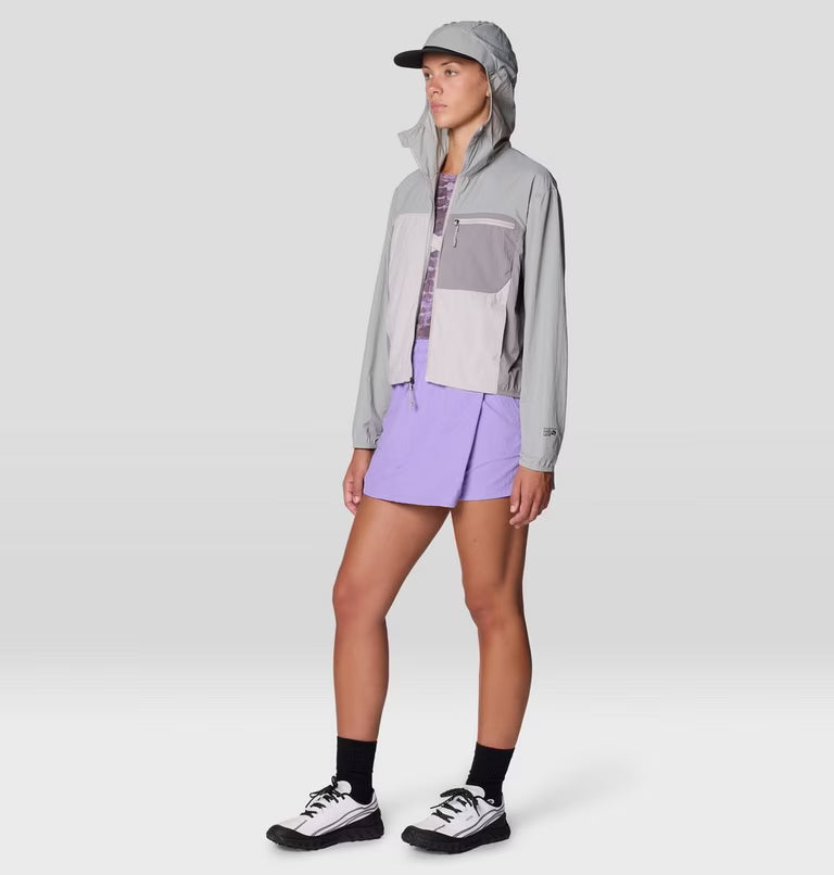 Wind Veil Hooded Jacket W in gray and multicolor with lightweight, wind-resistant fabric by MOUNTAIN HARDWEAR