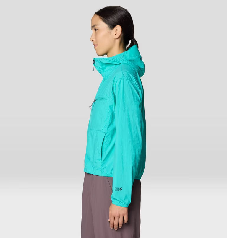 Wind Veil Hooded Jacket W in bright blue, lightweight wind-resistant layer by MOUNTAIN HARDWEAR